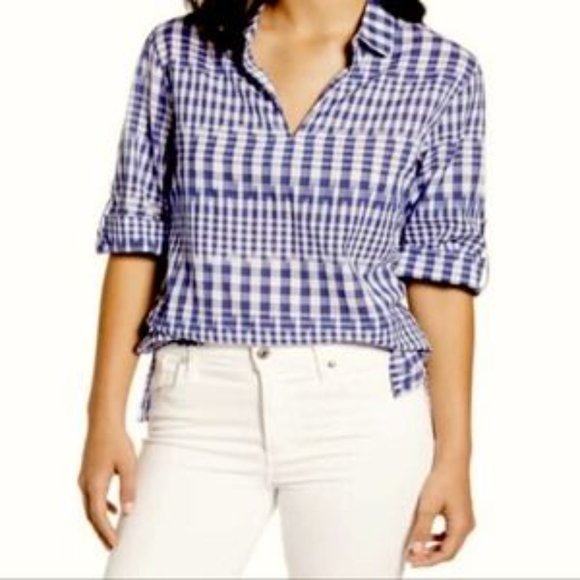 EUC Tommy Bahama Blue & White Ikat Me Not Long Sleeve Popover Blouse – Size M - Picture 2 of 10